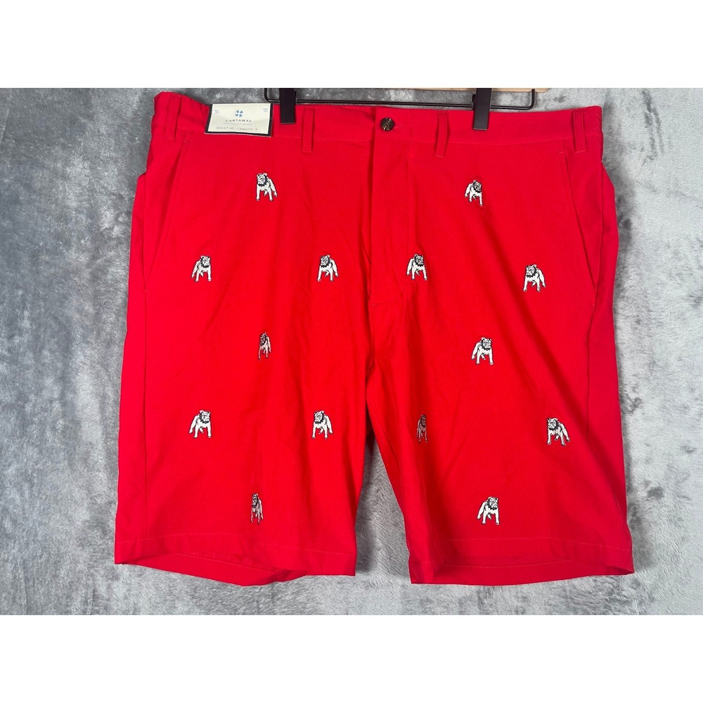 NWT Castaway Nantucket Mens Georgia Bulldog Embroidered Shorts Red Size 40 9in